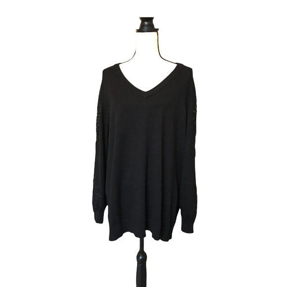 Lane Bryant Black Tunic Sweater with Lace Embellishment on Sleeves, Size 26/28 - Picture 1 of 7